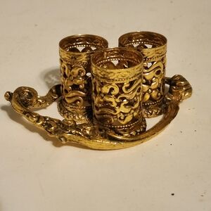 Gold Ormolu Filigree Lipstick Holder, Vanity Lipstick Caddy, Stylebuilt 3 Tube